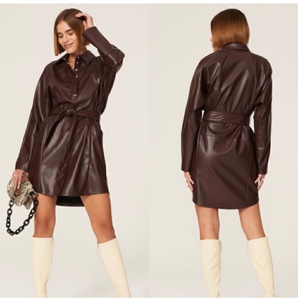 Marissa Webb Faux Leather Shirtdress Brown size 14